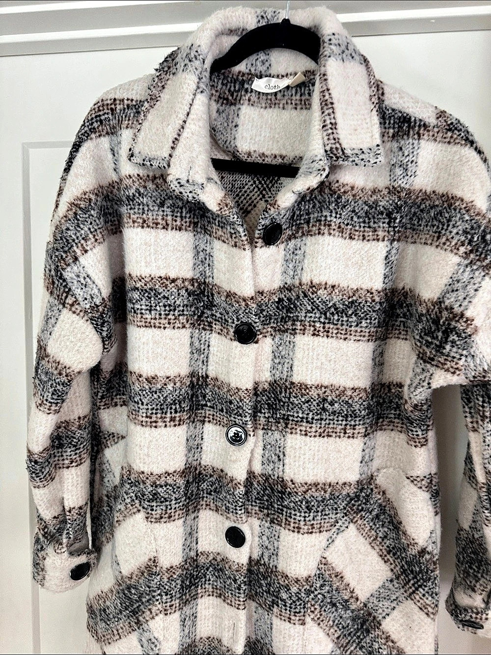 Cloth. Plaid Shacket in White & Brown Size XS Like New